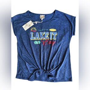 NWT! Lake it Easy Welcome to the Lake Short Sleeve Tee in heathered blue